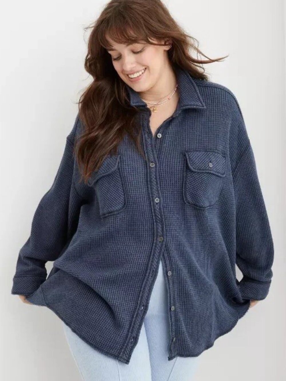 Aerie LumberJane Waffle Shirt - Navy Blue (Size XXS)